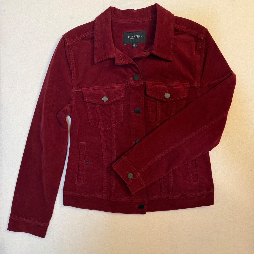 Liverpool Los Angeles Womens Corduroy Trucker Jacket Burgundy Red Size S
